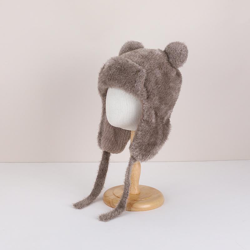 Children's Hats Plush Bear Ear Protectors Pullover Hats Boys and Girls Cartoon Cute Outdoor Warm Knitted Hats