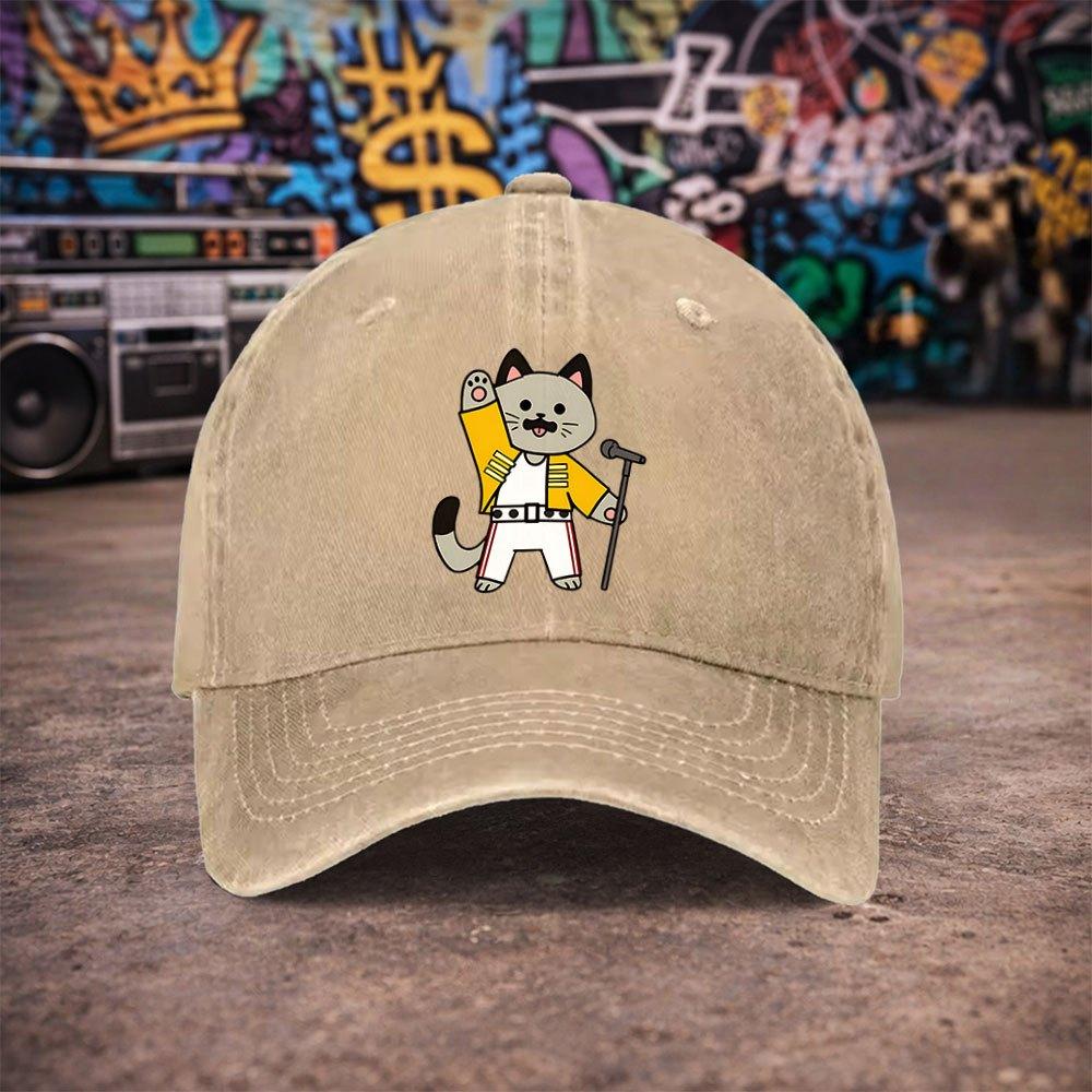 Freddy Mercury Cat Vintage Washed Baseball Cap Unisex Unisexs Duckbill Hat Fun Print Casual Gift Multiple Colors