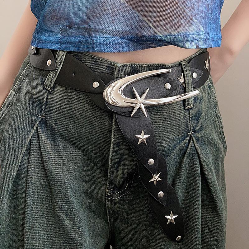 Retro Jeans Decor Star Buckle Belt Black Y2K Pu Waistbands Korean Style Fashion Trouser Decoration Dress Decoration