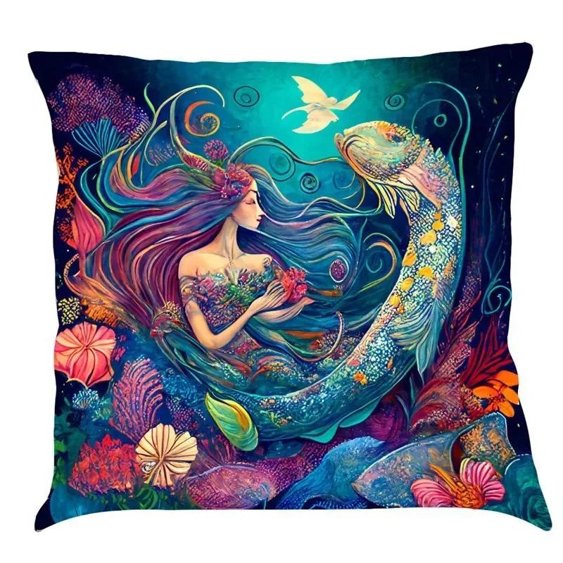 Luxury Home Decoration Pillowcase Car Living Room Sofa Cushion Cover Marine Life Painting Pattern Cushion Cover