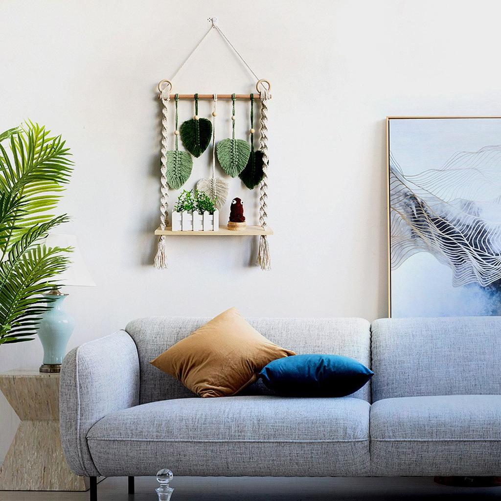 Macrame Wall Hanging Tapestry Woven Leaf Tassels Decoration Handmade Art for Home Apartments Nursery