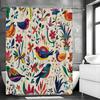 Cartoon Colorful Flower Bird Shower Curtain, Bathroom Decorative Shower Curtain, Waterproof Shower Curtain with Hooks