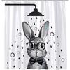Funny Rabbit Shower Curtain for Bathroom The Bunny with Glasses Is Taking a Bath Easter Abstract Animals Farmhouse Cute Wildlife Black White Grey
