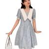 2026 Plus Size French Doll Collar Printed Dress - Retro Waist-Cinched A-Line Skirt for Summer