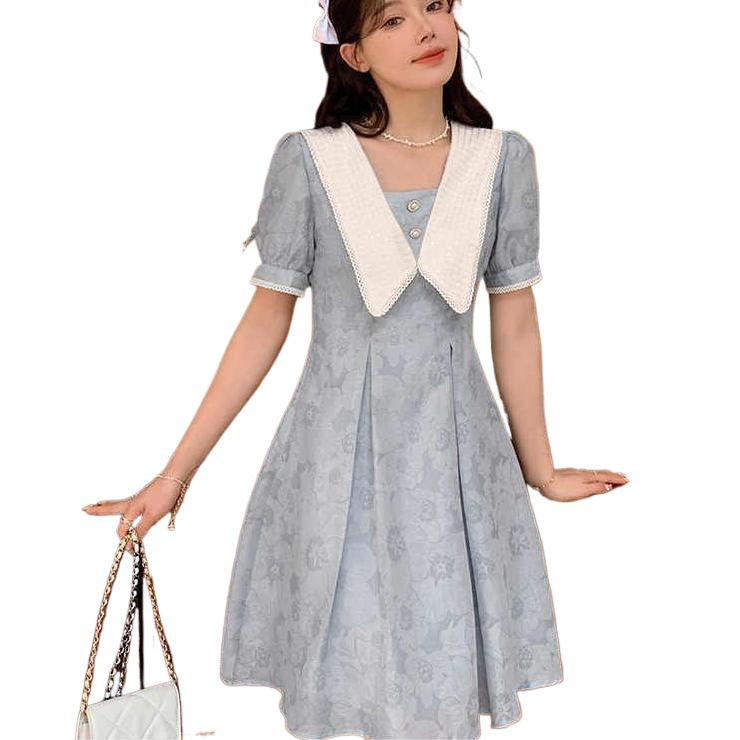 2026 Plus Size French Doll Collar Printed Dress - Retro Waist-Cinched A-Line Skirt for Summer