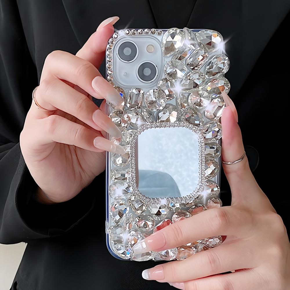Glitter Rhinestone Phone Case with Mirror For iPhone 17 16 15 14 13 12 11 Pro Max Air mini 16e 8 7 Plus X XS XR SE 2020, Sparkly Crystal Diamond Cover