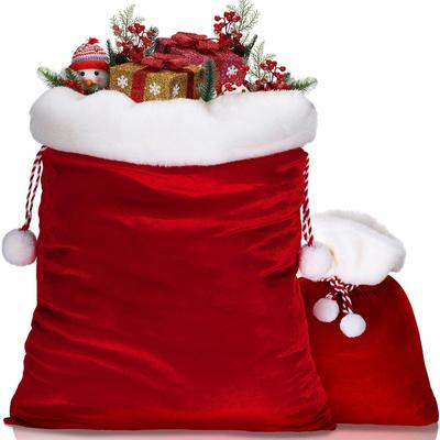2PCS Christmas Bags Velvet Santa Sack Gift Wrap Bags Extra Large Christmas Gift Bags Drawstring Bag Xmas Stuffer Supplies