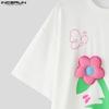 INCERUN Men Round Neck Short Sleeve 3D Print Stitching Casual Loose T-shirts
