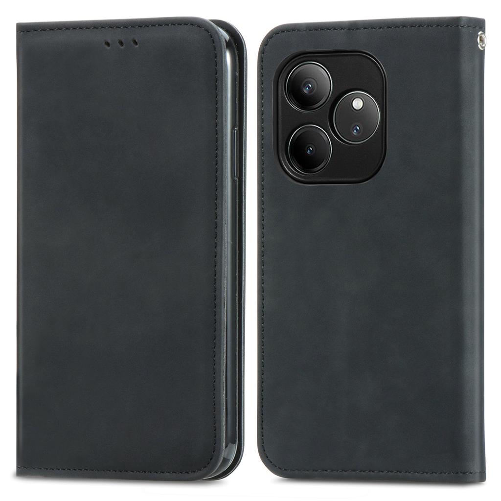 For Realme GT 6 5G Case Skin Touch Feeling Leather Phone Cover Magnetic Absorption