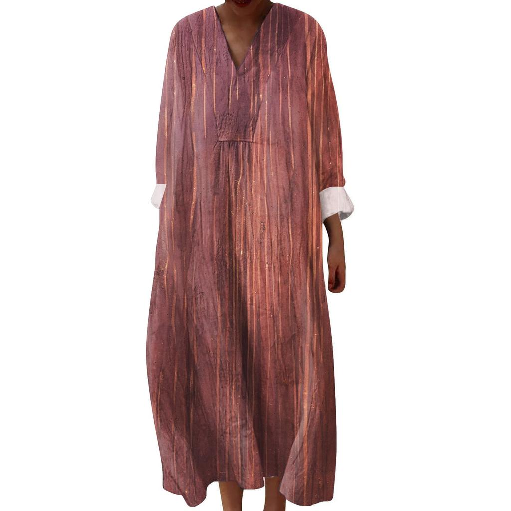 Women's Casual And Fashionable V-Veck Flower Print Long Sleeved Dress Long Sleeved Dress