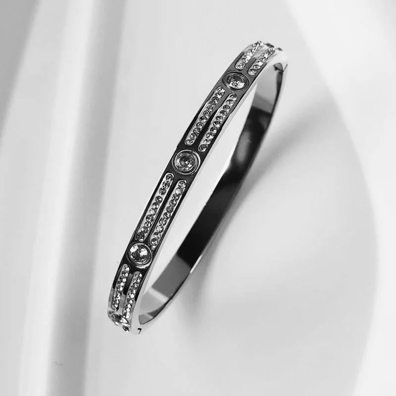 New Design Stainless Steel Zircon Inlaid Bracelets & Bangles for Women Gold Silver Color Waterproof Luxury Brand Jewelry Gifts