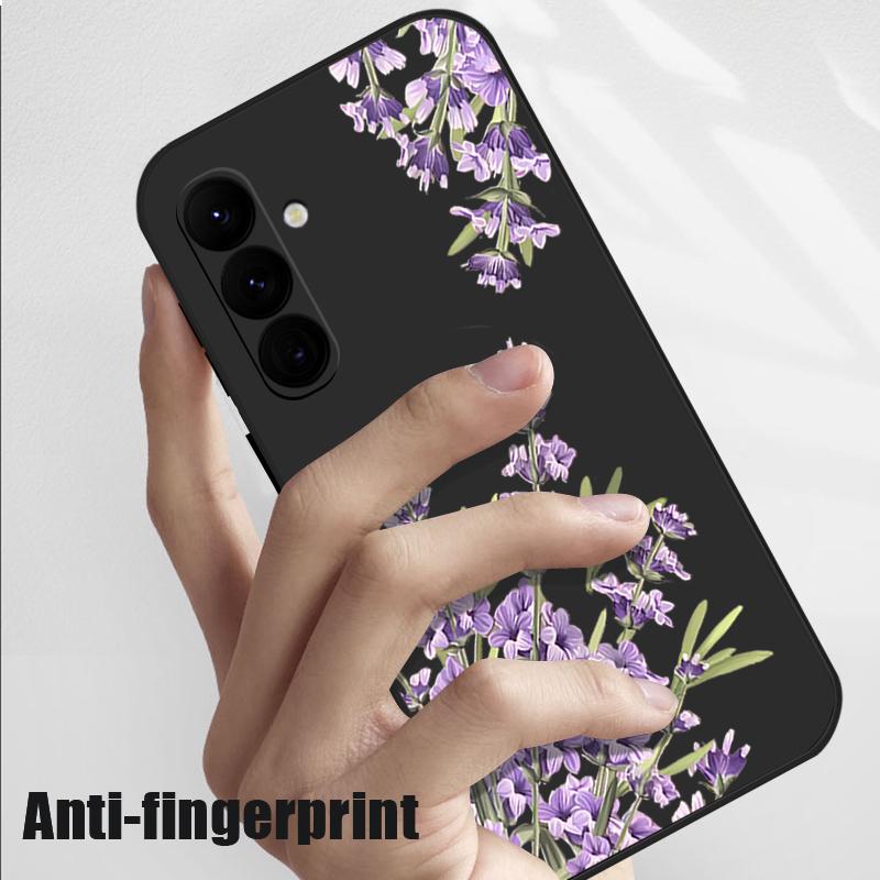 Floral Print Soft Matte Case Cover For Samsung S25 Ultra S24 FE S23 A56 A36 A16 A55 Lens Protection TPU Lanyard Shockproof Silicone Slim Phone Shell
