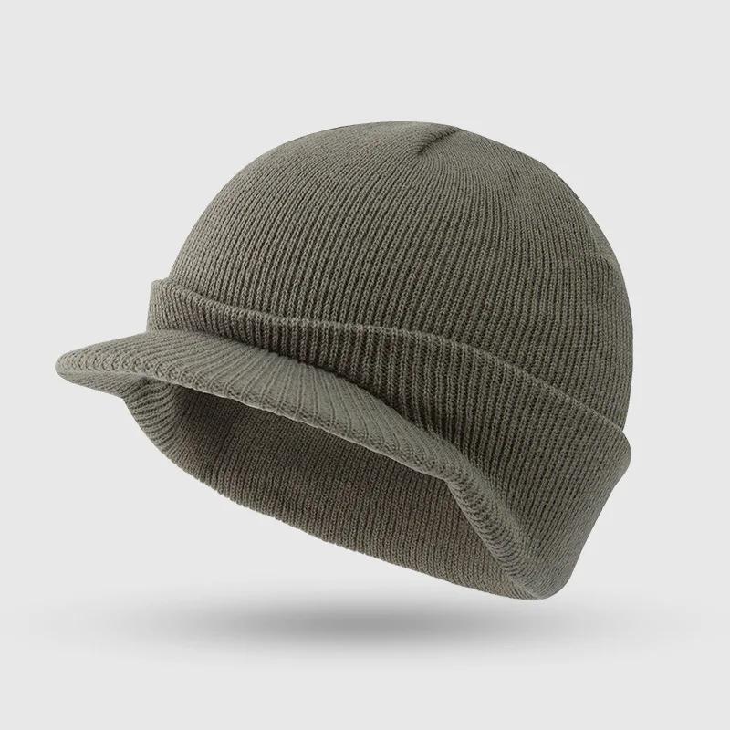 2026 Winter Knitted Hats Unisex Short-brimmed Fashion Hip Hop Style Peaked Caps Knitting Solid Color Thicken Warm Beanies Caps