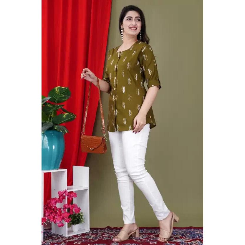 Women Casual Regular Sleeves Printed Top Kurta Indian Pakistani Top Tunic Dress VF-1899