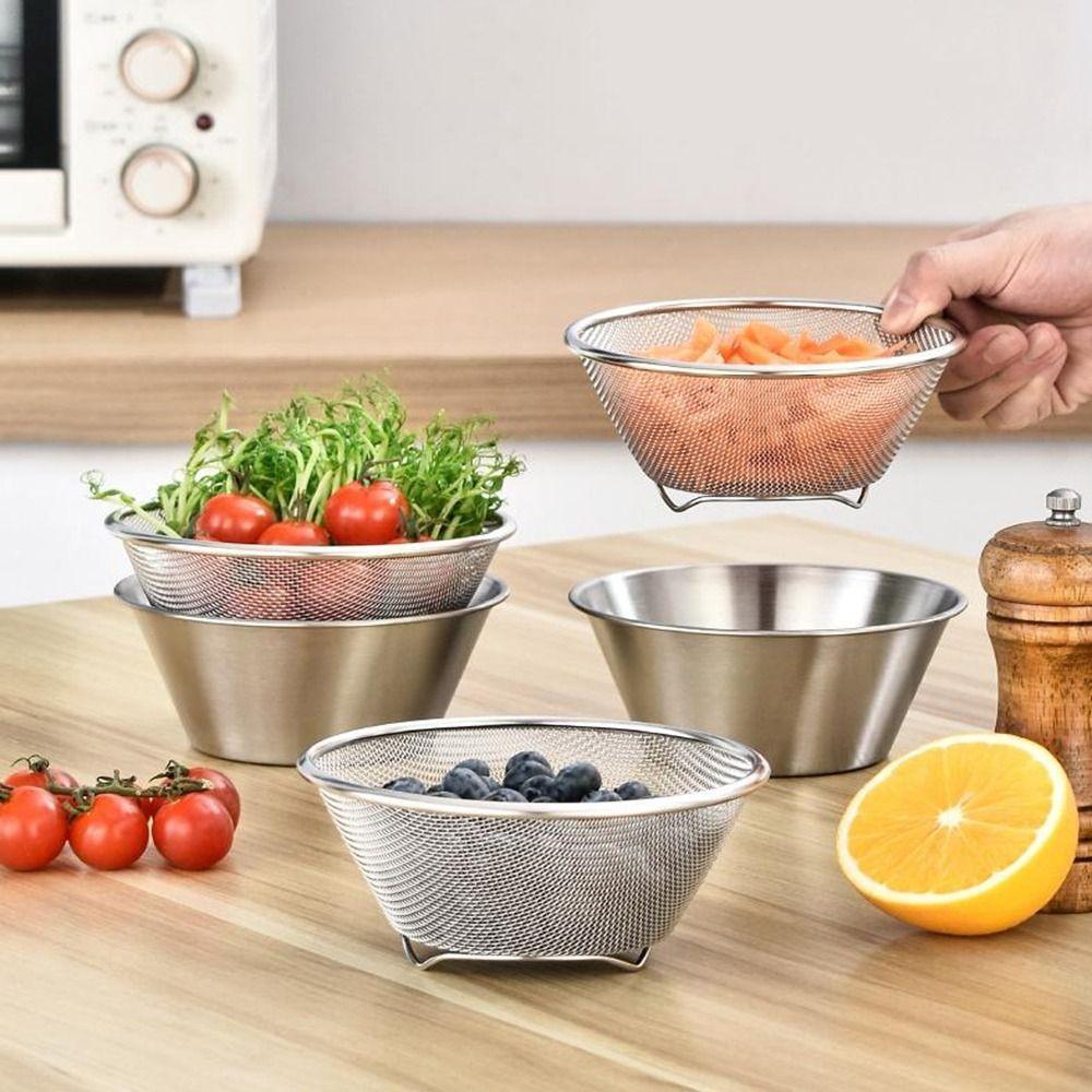 Colander Double Layer Stainless Steel Colander Set Stackable Space Saving Strainer Bowl Set Mini Drain Basket Draining Rice
