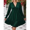Women Elegant Velvet V Neck Long Sleeve High Waist A Line Short Dress