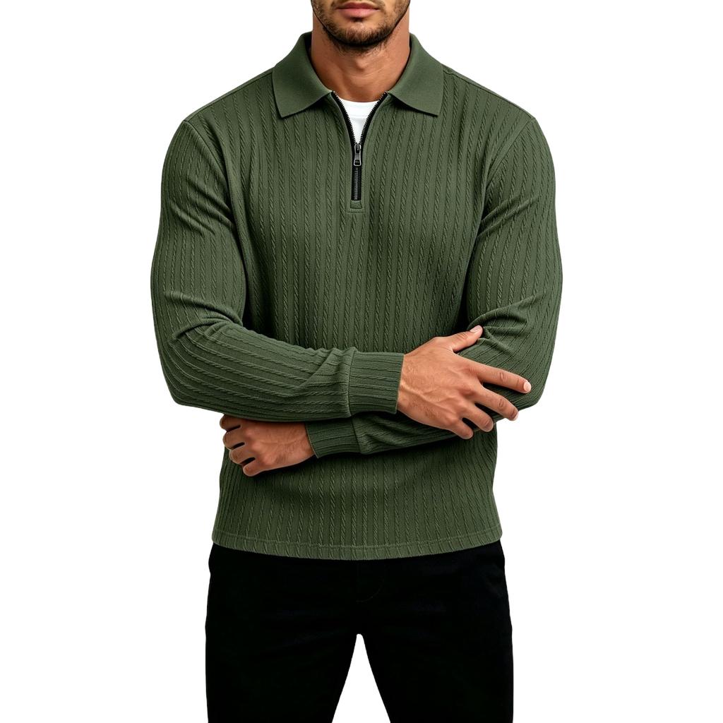 Men's Casual Long-Sleeve Half-Zip Collared Pullover in Color