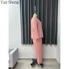 Women Pajama Set Plus Size Round Neck Long Sleeve Long Pants Two‑Piece Breathable Loungewear Home Suit for Spring Autumn Daily Wea
