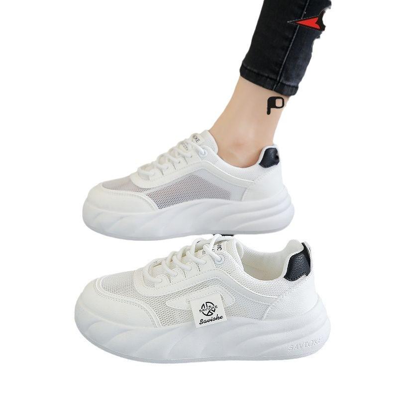 Breathable mesh white women's shoes bread shoes summer thick sole versatile show high soft baseplate waves