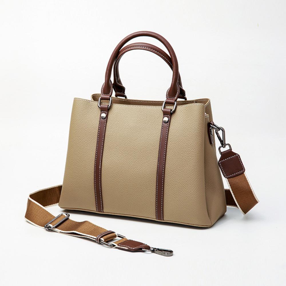 One Shoulder Messenger Bag Large Capacity Contrasting Bag First Layer Cowhide Handbag Versatile Leather Women's Bag