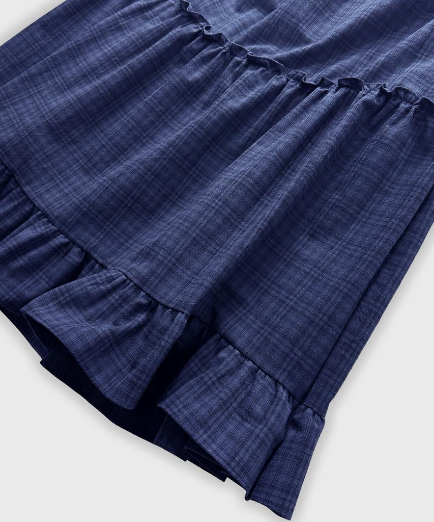 Damiswi Vintage Check Frill Long Skirt_Blue