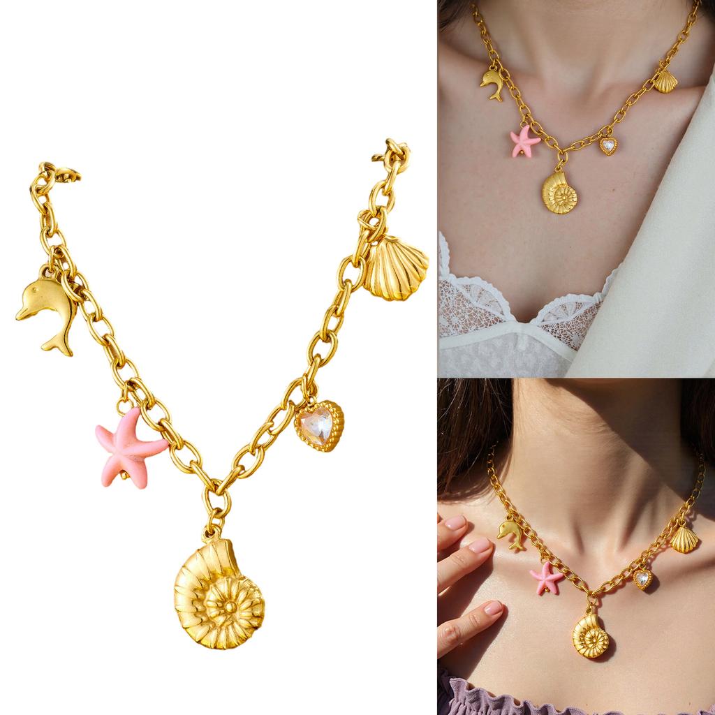 Shell And Starfish Necklace Featuring Natural Beauty Unique Design With Stainless Steel For Young Fashionable Women