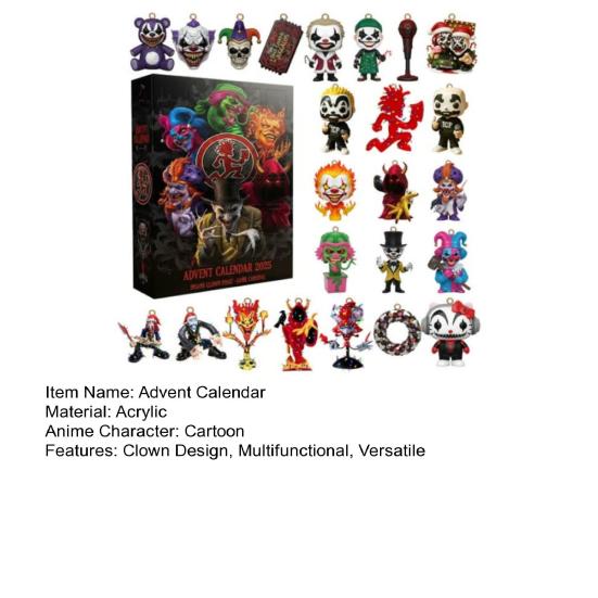 2025 Crazy Clowns Adventní kalendář Krabička Akrylová ozdoba Temný karneval Ozdoba na vánoční stromek Odpočítávání Sváteční dekorace