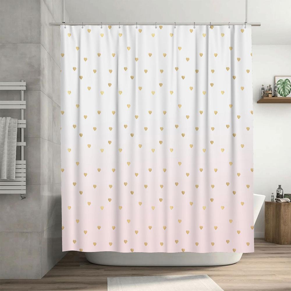 White Pink Gold Heart Pattern Shower Curtain For Bathroom Decor Waterproof Fabric With Hook Rings Set By Dianpinghome