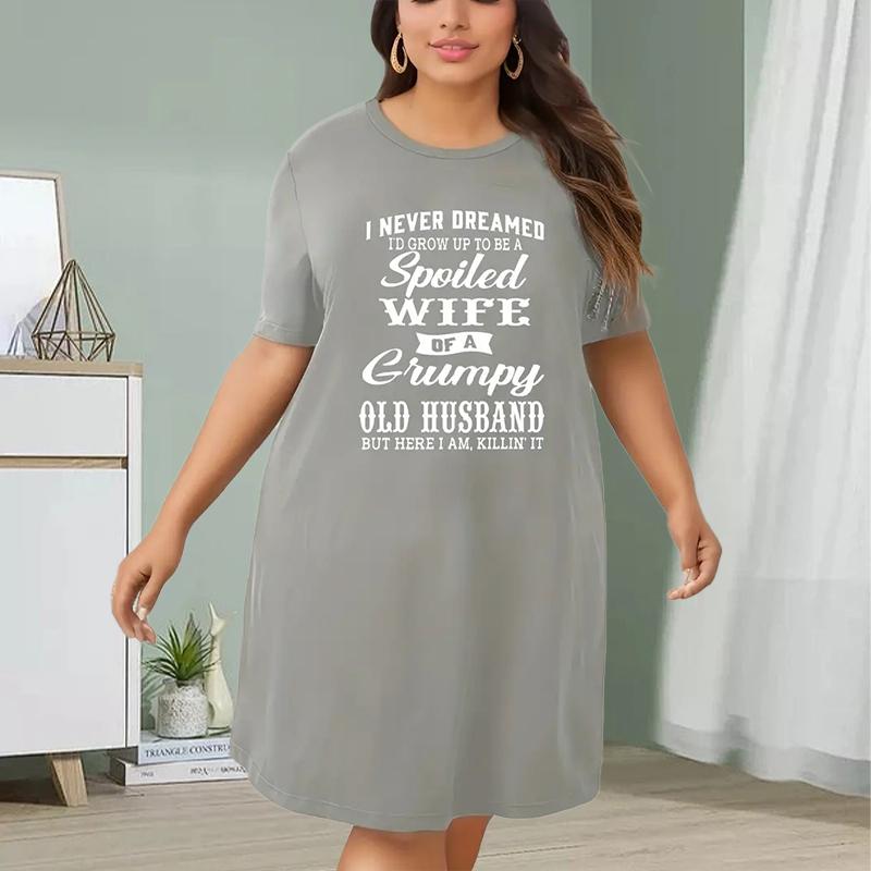 

Модное женское свободное платье-трапеция с коротким рукавом и английским принтом 2XL серый