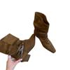 Retro thick heel two wear square head knight boots women's 2025 autumn and winter new suede belt buckle versatile and thin medium boots