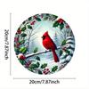 1PC Cardinal and Holly Berry Round Wreath Wall Art Decor Hanging Iron Metal Painting for Christmas Gift Home Garden Porch Bar Cafe Office