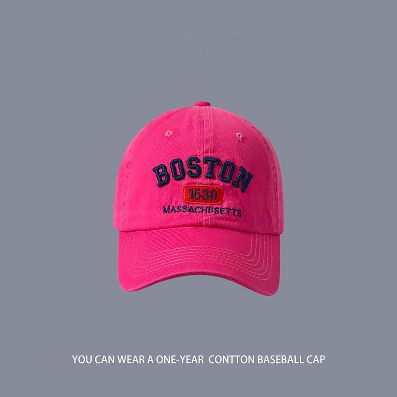 

American Retro Baseball Cap Female Embroider Letters Face-Looking Small Peaked Cap Deep Top Wide Brim Big Head Circumference All-Matching Hat Rose Red Adjustable