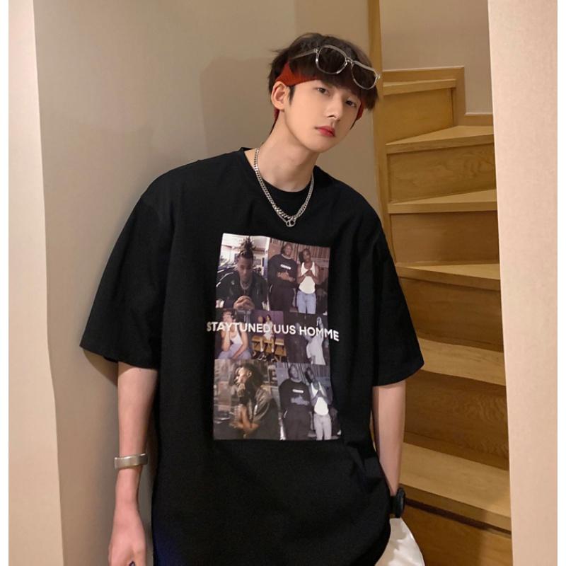 Kortermede t-skjorter for menn Grafisk trykk med halve ermer T-skjorter Pullover T-skjorte Uformell T-skjorte Mann Koreansk Uformell Rundhalset Retro Topper For