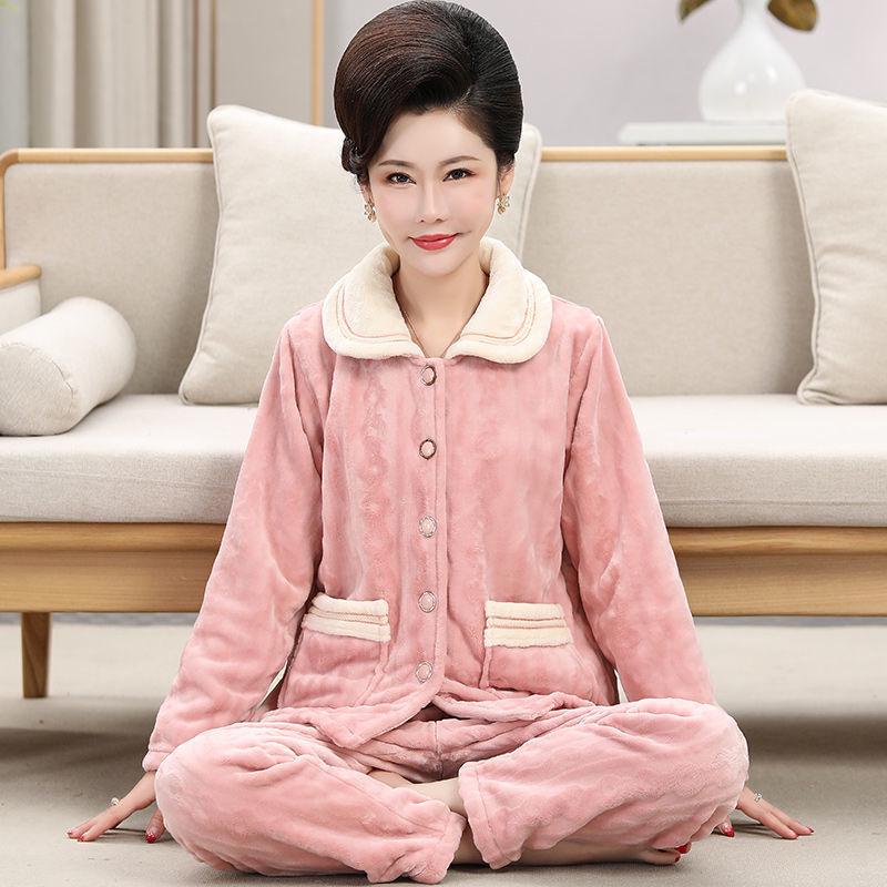 Mamas Schlafanzug: Damen Übergröße Korallenfleece Winterset - Warme Outdoor-Homewear für Mittelalte & Ältere