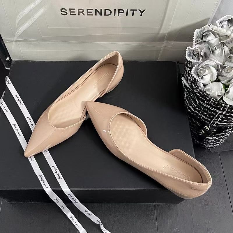 Temperament casual versatile professional commuter pointed single shoes summer new French side empty nude flat shoes women