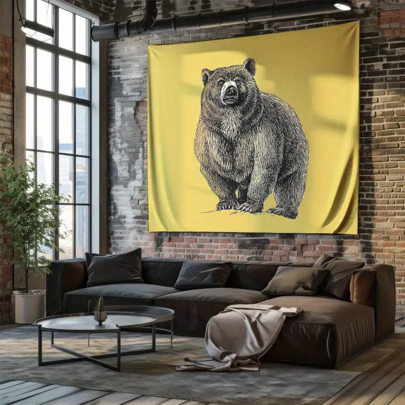 Rustic Bear Tapestry Mountain Forest Animal Wall Hanging Nature Home Decor Vintage Wildlife Tapestry Room Divider Aesthetic Dorm