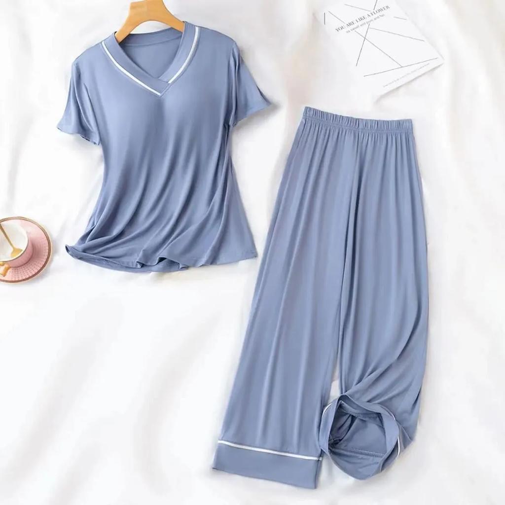 Damen Pyjama-Zweiteiler mit kurzen Ärmeln und Shorts und Brustpolstern, Bequemes einfarbiges Set für Studenten und Zuhause
