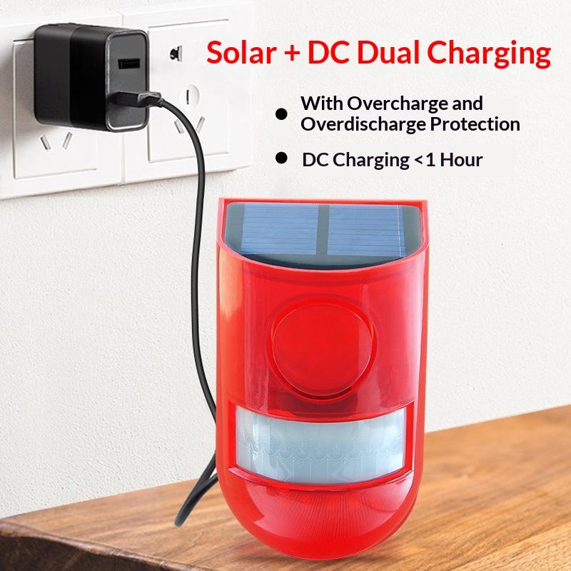 Kabelloses Solar-Bewegungsalarmlicht 120dB Sirene IP65 Wasserdicht für Außenbereich Terrasse Gemüsegarten Tierabwehr