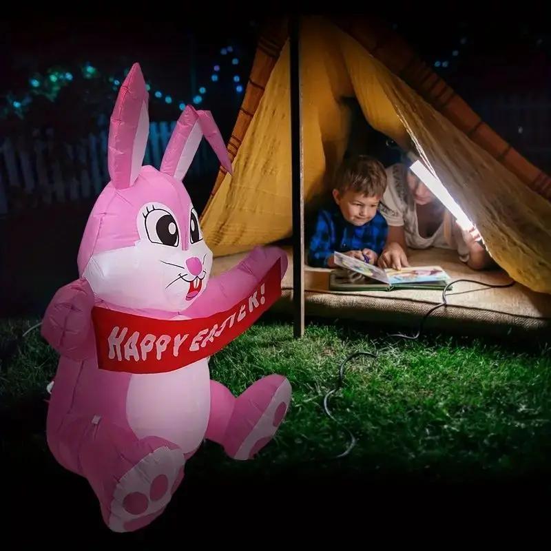 Red Bunny Inflatable Adornment Easter Inflatables Decorations LED Lights  Yard Decorations Indoor Outdoor Garden Decorations