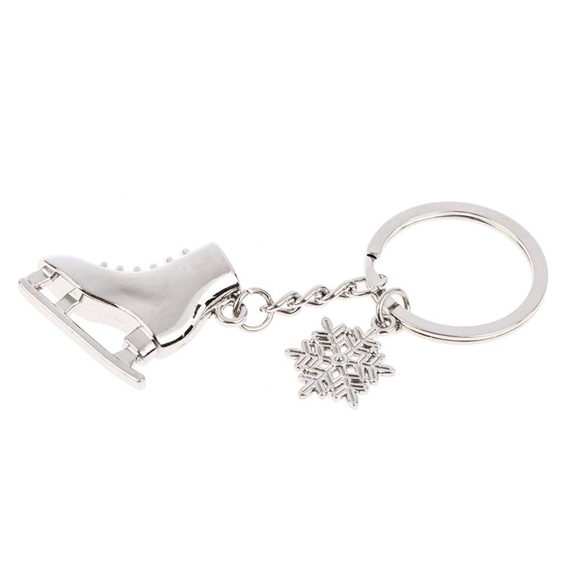1ks Stříbrné ledové brusle Přívěsek na klíče Snowflake Přívěsek na klíče Skating Keychain
