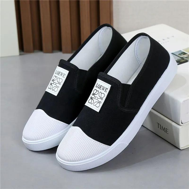 women fashion round toe anti skid spring slip on green canvas shoes lady student school black comfort loafers ab500