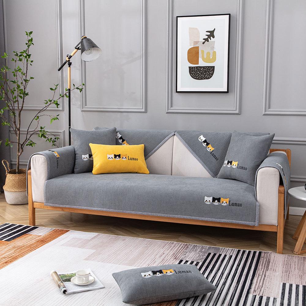 Chenille Sofa Cushion Kitten Four Seasons Universal Non-Slip Sofa Cover Nordic Simple Cushion Light Luxury Cover Towel