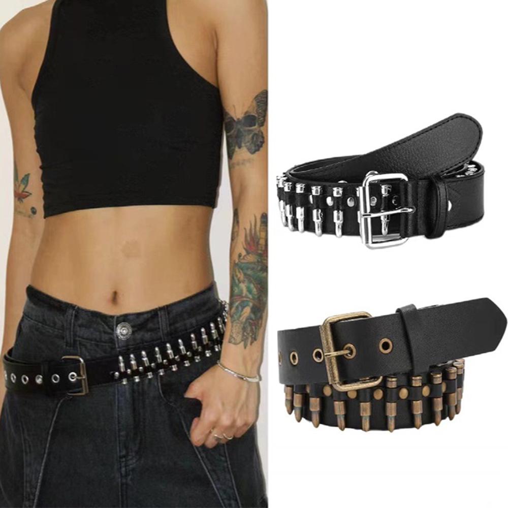 Fashion Bullet Accessories Belt Rivet Hollow Bullet Decoration Belt Leather Studded Goth Rock Punk Jeans Belt Designer Belts