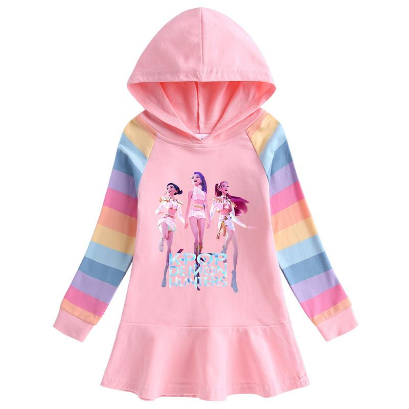 Girls Kpop Rumi Zoey Mira Hunters Printed Rumi Rainbow Hooded Dress 90cm