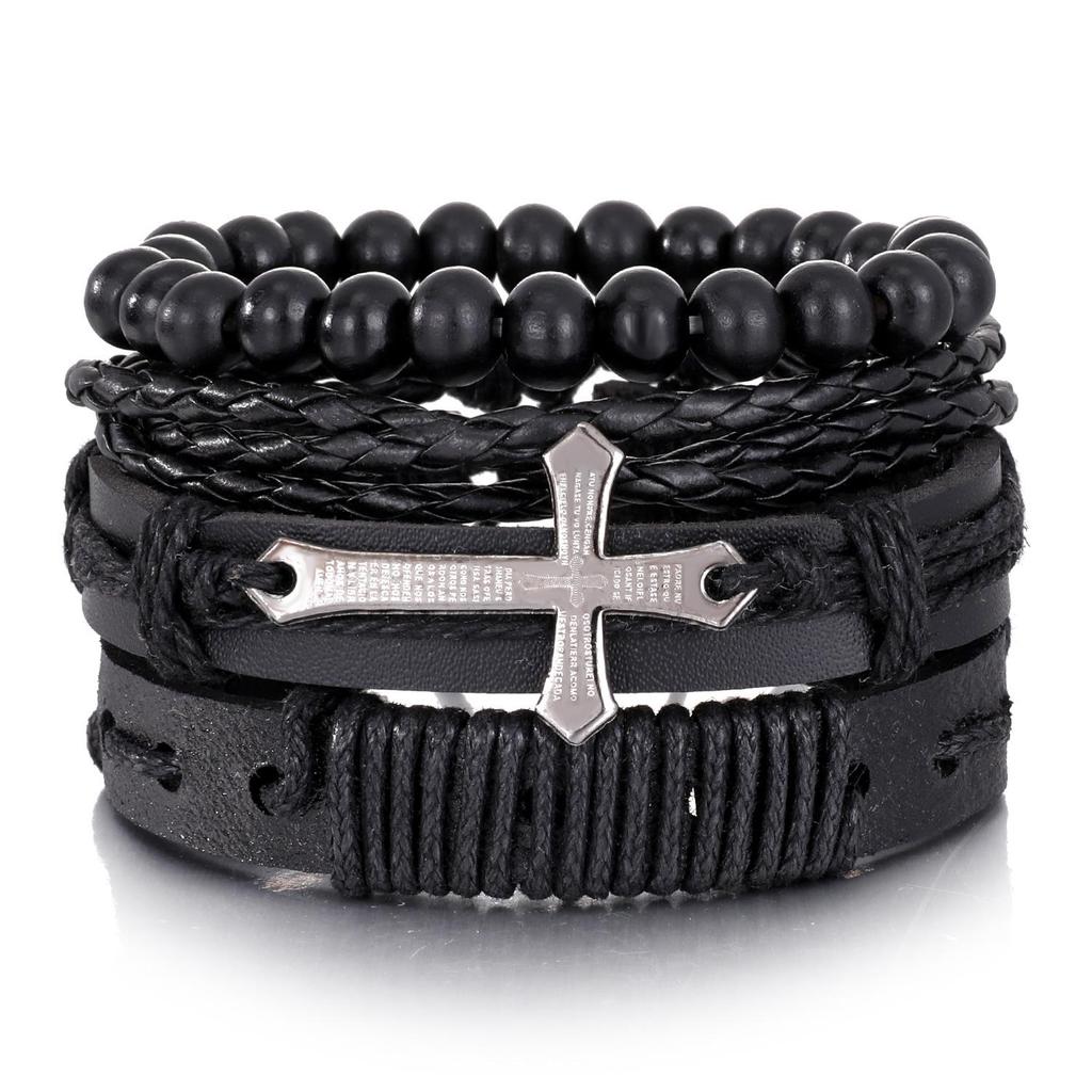 European & American Handmade Braided Leather Bracelet Set: Men's Hip Hop Punk Vintage Multi-layer Jewelry