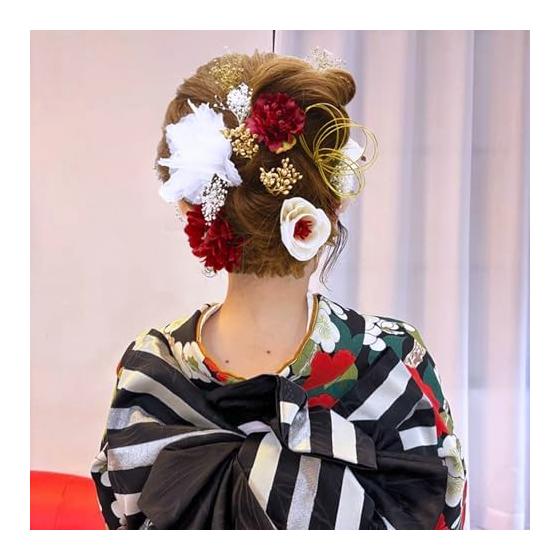BRIHADOS Dried Flower Red Hair Accessory for Yukata, Coming-of-Age Ceremony, Hakama, Graduation, Japanese Kimono, Chrysanthemum, Hydrangea, Baby's