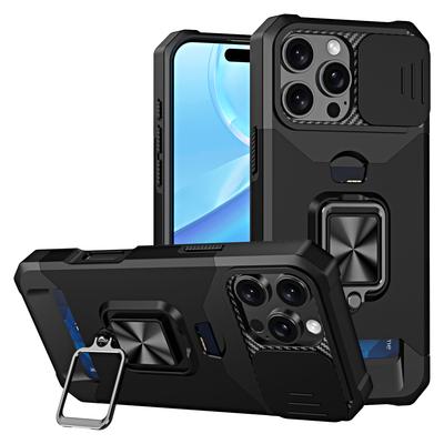 Holder Ring 360° Rotating Card Holder Case For iPhone 16 14 13 12 11 15 Pro Max Mini 16Plus 7 8 XR Shockproof Armor Hybrid Cover