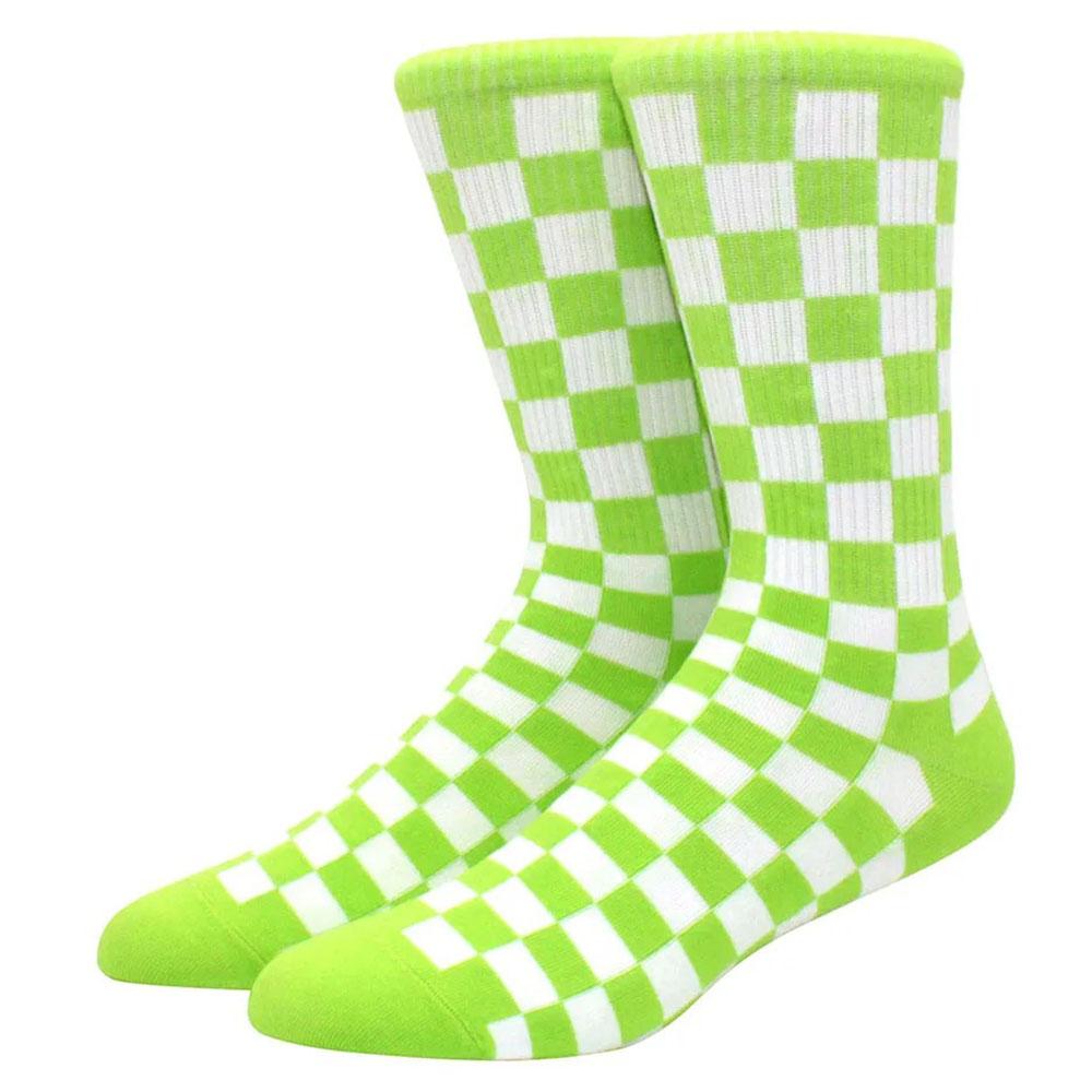 1 paire de chaussettes amusantes de skateboard hip hop à carreaux et flammes éclair pour hommes