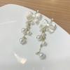 Korean Simple Imitation Pearl White Bowknot Long Tassel Earring for Women Personality Geometry Ear Jewelry Korean Fashion