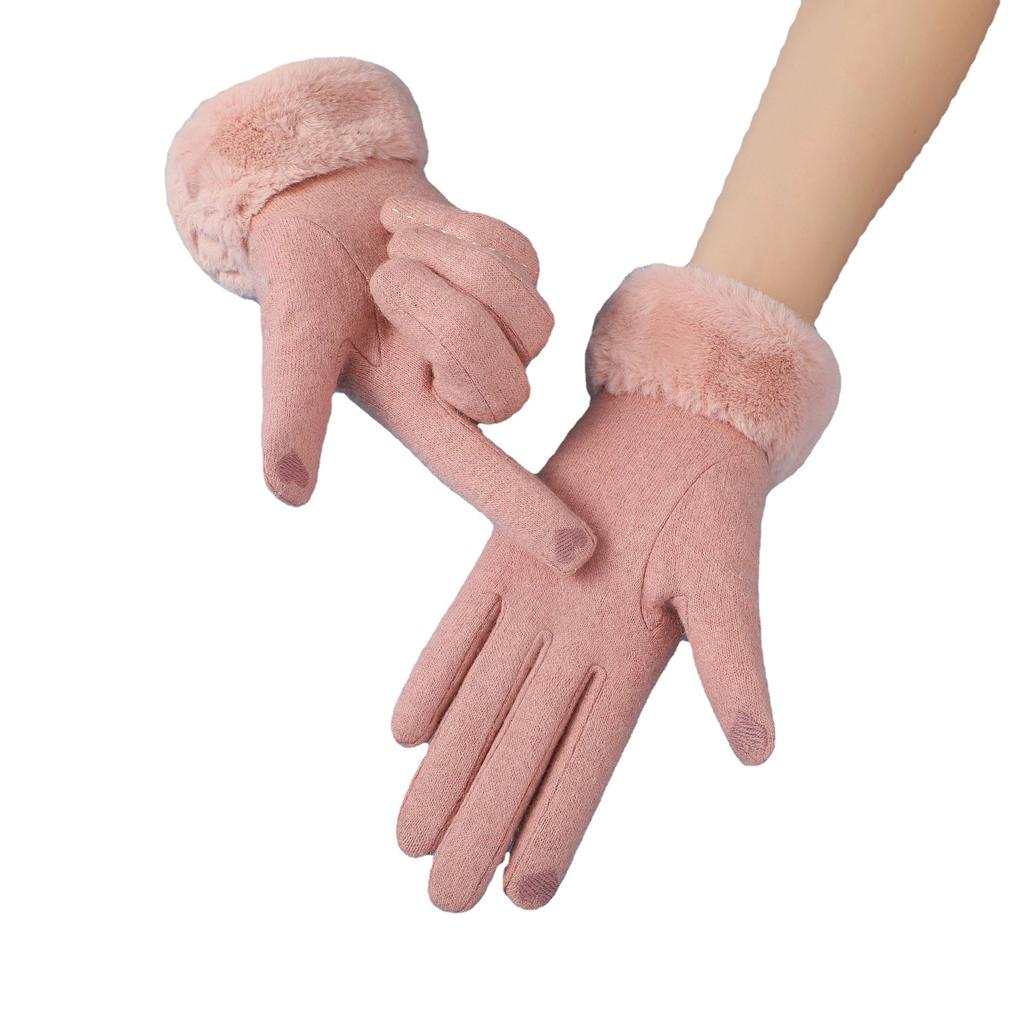 Winter and Autumn Thickened and Fleece Warm Korean Style Cute Driving Touch Screen Cashmere Gloves for Women To Keep Warm